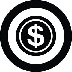 Obraz premium Bold black and white graphic of a dollar sign centered within concentric circles representing a target