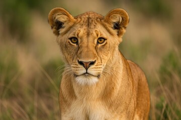 Obraz premium Young female lion from the Panthera leo leo subspecies