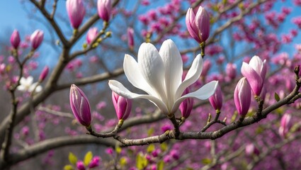 Fototapeta premium A serene garden filled with blooming flowers and sunshine