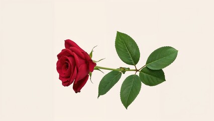 Fototapeta premium Lateral view of a ruby flower with leaves on a light background