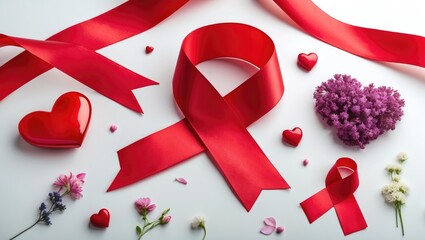 HIV/AIDS and aging awareness month commemorative red ribbon, isolated on white background with a bow