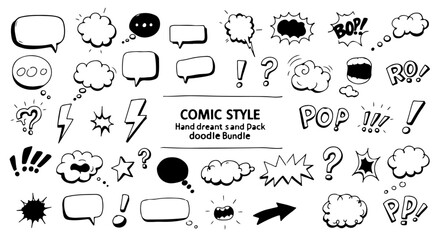 Fototapeta premium set of hand drawn ink doodles of speech bobble 