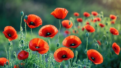 Obraz premium Bright Red Poppy Flowers in Full Bloom