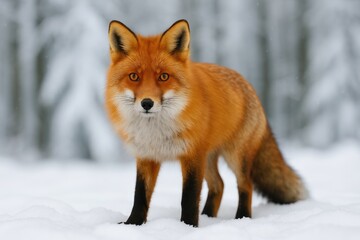 Fototapeta premium Wildlife portrait of a red fox in winter snow highlighting its beautiful fur