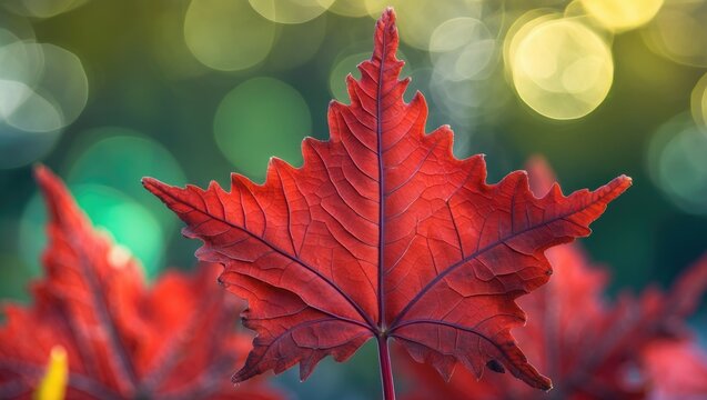 Red star leaf pattern as a textured backdrop