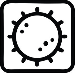 Stylized icon of a coronavirus particle with spikes and internal dots representing genetic material or proteins