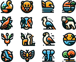 Vector sketch illustration image design collection of cute animal symbols icons, cool, modern abstract models for decoration