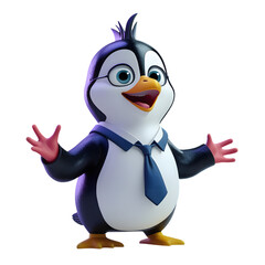 Obraz premium Smart Happy Penguin Character Welcoming Gesture