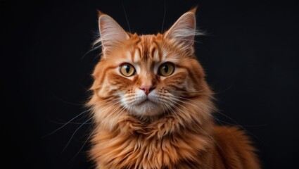 Fototapeta premium Portrait of a crimson cat with a black background, detailed close-up