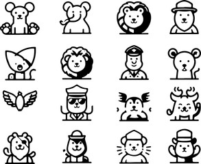 Vector sketch illustration image design collection of cute animal symbols icons, cool, modern abstract models for decoration