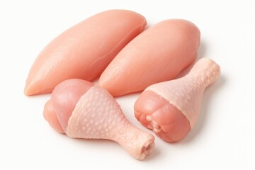 Raw poultry meat displayed against a white background