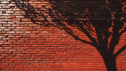 Textured red brick backdrop illuminated by sunlight through a tree