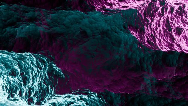 Teal and purple abstract alien landscape in constant motion. Design