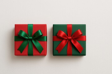 Christmas-themed gift packaging in vibrant red and green hues with empty area for messages