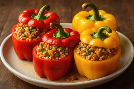 Stuffed peppers with a savory meat and rice filling