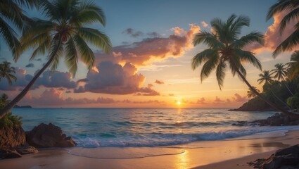 Relaxing summer getaway with breathtaking sunset and coastal palm scenery