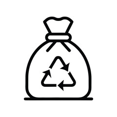 Minimalist Garbage Bag Icon – Black Outline Trash Sack Symbol, Waste Disposal, Recycling, Clean Environment, and Rubbish Collection Vector Illustration
