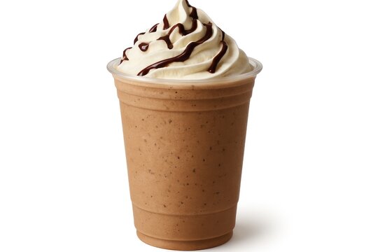 Iced coffee served in a to-go cup against a plain white background