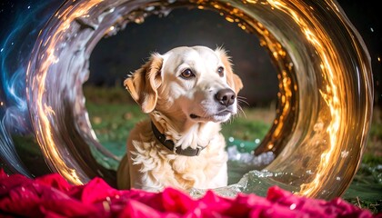 Dog in a glowing ring