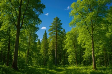 Fototapeta premium A scenic view of a forest with a variety of tree species