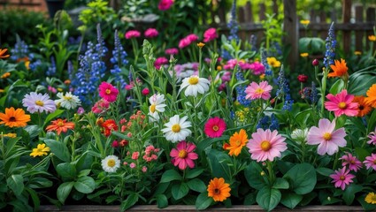 Vibrant floral display amidst garden greenery
