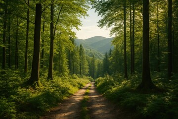 Fototapeta premium Wooded mountain landscape in a secluded region