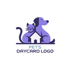 Pet Care Logo Design with Dog and Cat in Heart Shape