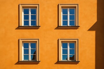 Fototapeta premium Building facade featuring four windows on a bright day