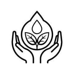Minimalist Black Outline Icon of Two Hands Holding Caring, Support and Protection Vector Design