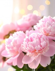 Fototapeta premium Soft pink peony blossoms with bokeh lights, a dreamy floral arrangement