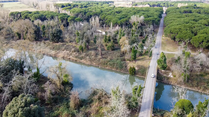 Obraz premium Panoramic aerial landscape of San Rossore, Pisa, with vast nature and coastal beauty