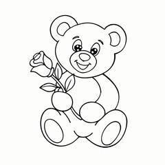 Obraz premium Cute stuffed animal teddy bear holding rose illustration with copy space for valentine's day or romantic gift concept