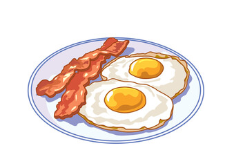 Delicious breakfast plate with sunny-side up eggs and crispy bacon strips, perfect for a hearty morning meal.