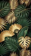 Fototapeta premium Luxurious Tropical Foliage: A Detailed Botanical Illustration of Exotic Leaves