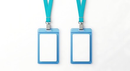 Isolated turquoise lanyard badge holders provide a clear presentation space