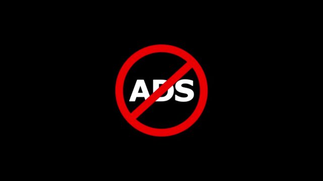 No Ads Prohibition Sign Animation. 4K Safety Warning Symbol, Caution Alert & Compliance Awareness Motion Graphic on Dark Background"