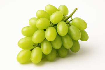 Detailed shot of vibrant green grapes on a plain white surface