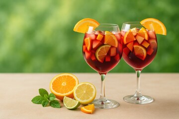 Glassfuls of sangria with ingredients displayed and room for customization