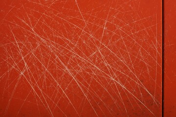 Damage marks visible on the surface of a bright red vehicle's door