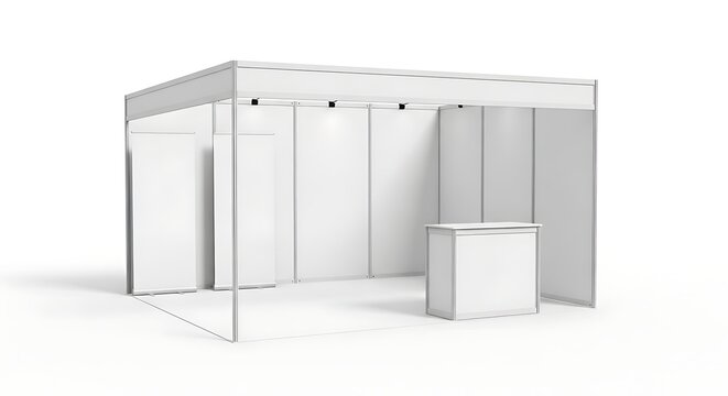 Clean trade show booth exhibition stand on white background for marketing purposes