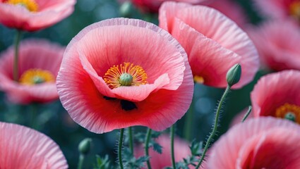 Detailed view of a pink poppy flower