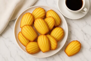 Delicious Madeleines Arranged on a Marble Countertop