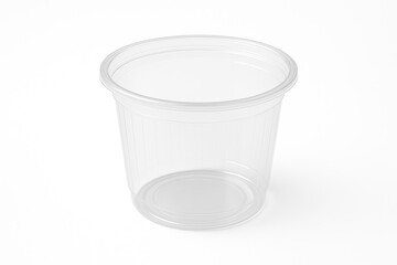 Single-use plastic food container isolated against white background