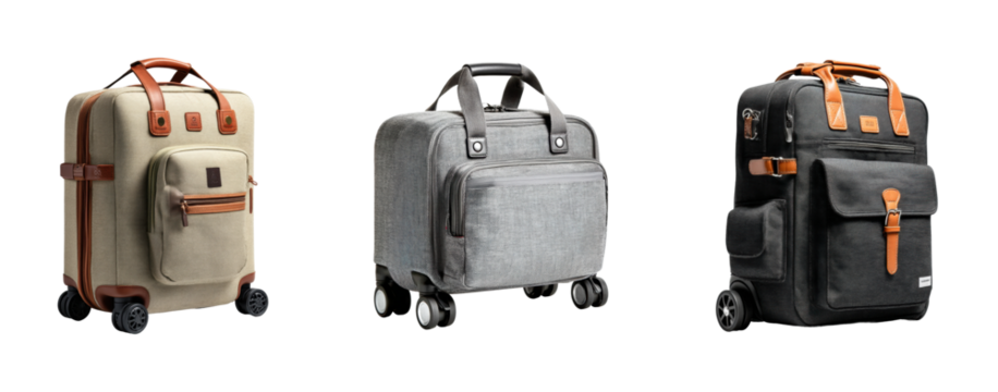 Travel essentials stylish luggage options for modern adventurers PNG set, cut out, isolated on transparent background
