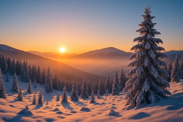Sunrise over snowy peaks
