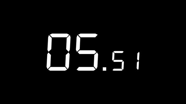 10.00 seconds digital countdown timer with large seconds and small milliseconds. Matte white digits on black background. Stopwatch-style timer for sports, games, and more.