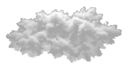 Voluminous Gray Smoke Cloud Plume Isolated on Transparent Background