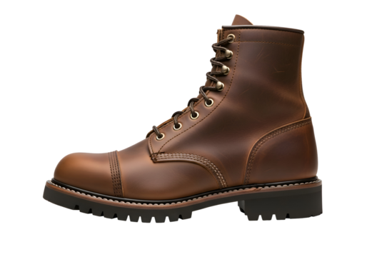 Brown Leather Work Boot with Metal Eyelets.