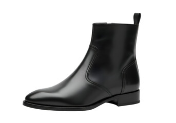 Elegant Black Leather Ankle Boot Isolated on White.