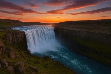 Fototapeta premium Wide-angle shot of a stunning waterfall in a northern country